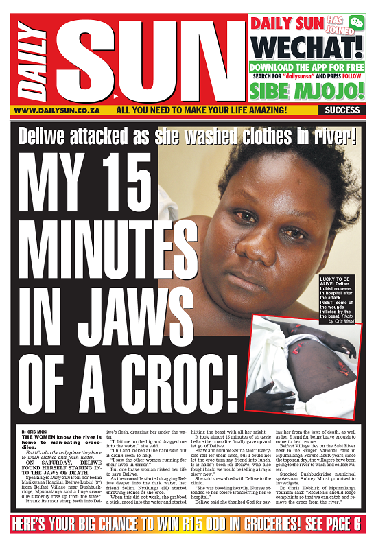 "My 15 minutes in jaws of a croc!" - Daily Sun - NEWS ...