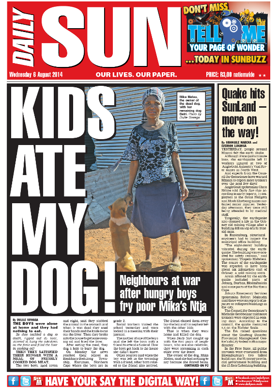See the Daily Sun mobi site for more on this and other ...